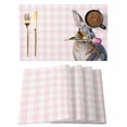 thumbnail image 1 of Easter Rabbit Placemats Set of 2, Watercolor Grey Rabbit Biting A Pink Tulip Floral Pink Plaid Non-Slip Place Mats Washable Table Mats for Kitchen Dining Table Decorations Indoor/Outdoor, 1 of 9