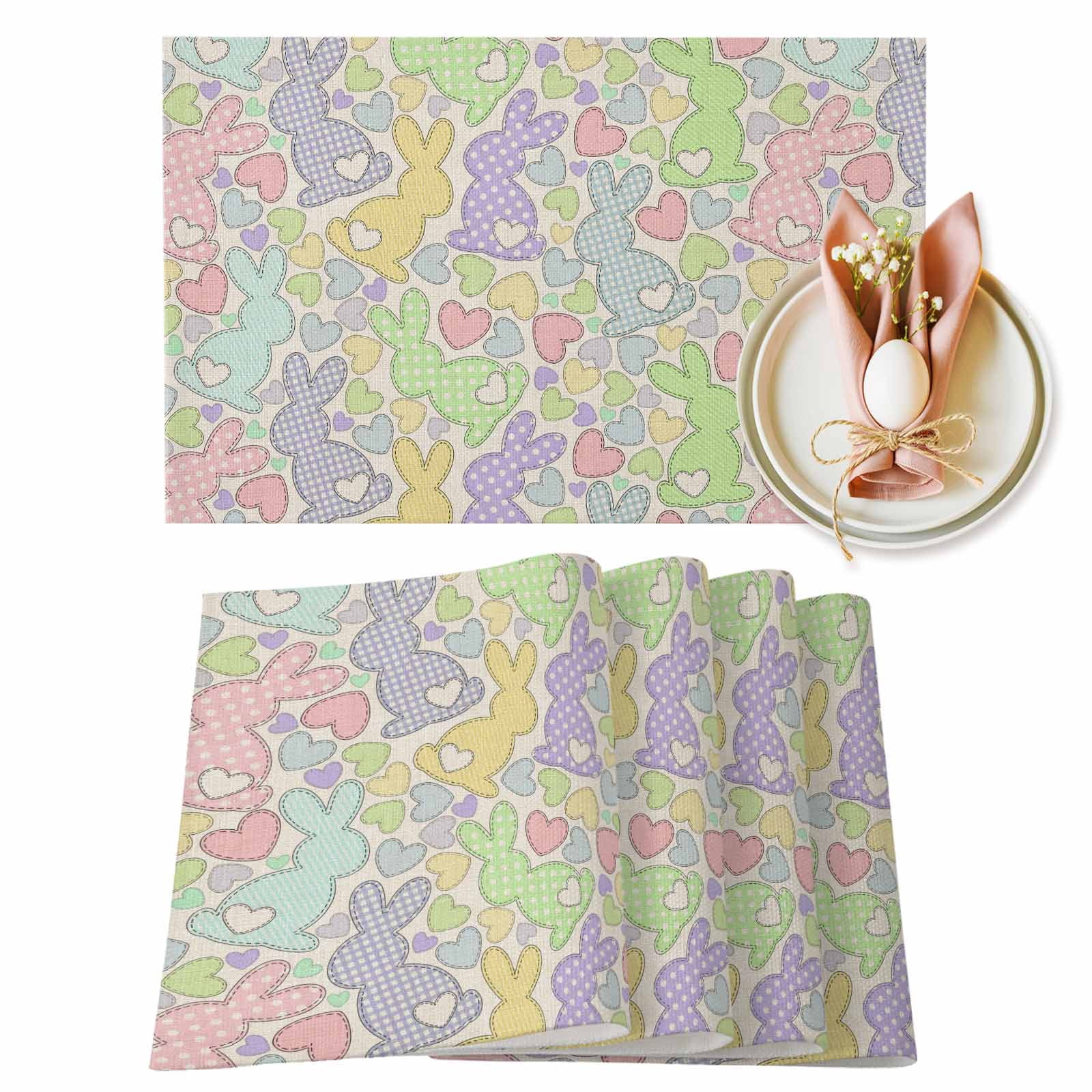 Pink Rabbit Mat Easter Rabbit Placemats Set of 4, Blue Green Purple Yellow Pink Bunny ...