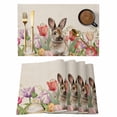 thumbnail image 1 of Easter Rabbit Placemats Set of 6 Spring Tulips Flowers Leaves Botanical Retro Place Mats Indoor Wipeable Table Mats Washable Dining Table Placemats for Kitchen Holiday Party Home Decor 13x19 Inch, 1 of 9