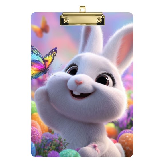 Easter Rabbit Play with Butterflies Acrylic Clipboard Drawing Board with Hook Writing Pad File Storage A4 Size Gold 12.5" x 9"