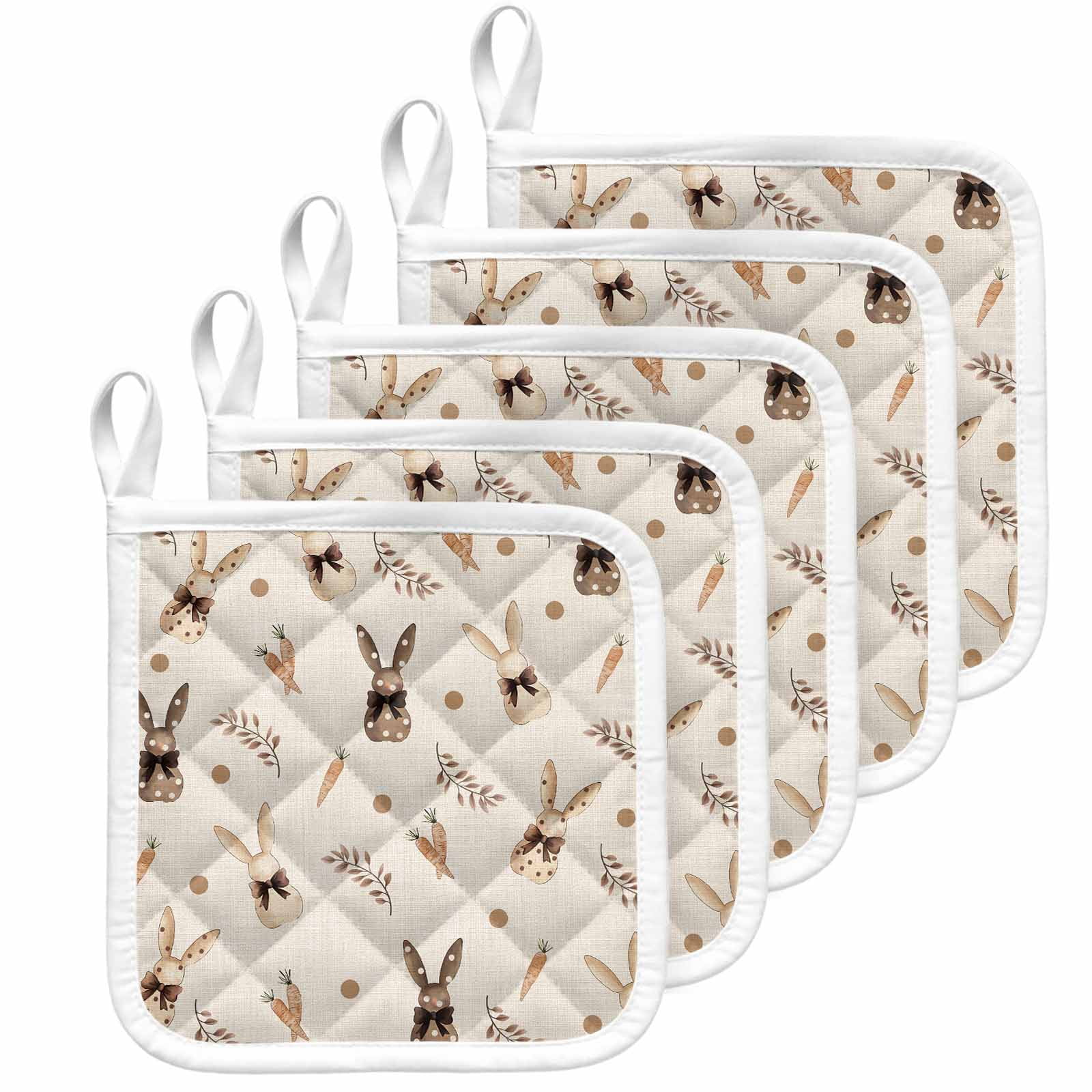 Easter Rabbit Pot Holders for Kitchen Heatproof Potholder, 5 Pack Spring Carrot Plant Bunny Polka Dot Hot Pads Multipurpose Oven Pads Cloth Potholders Trivet for Cooking Baking