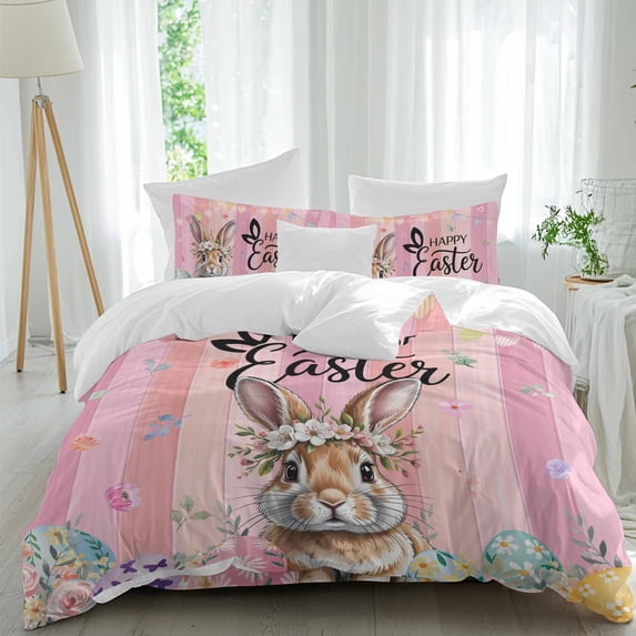 Easter Rabbit Queen Size 4 piece Duvet Cover Set, Watercolor Floral ...