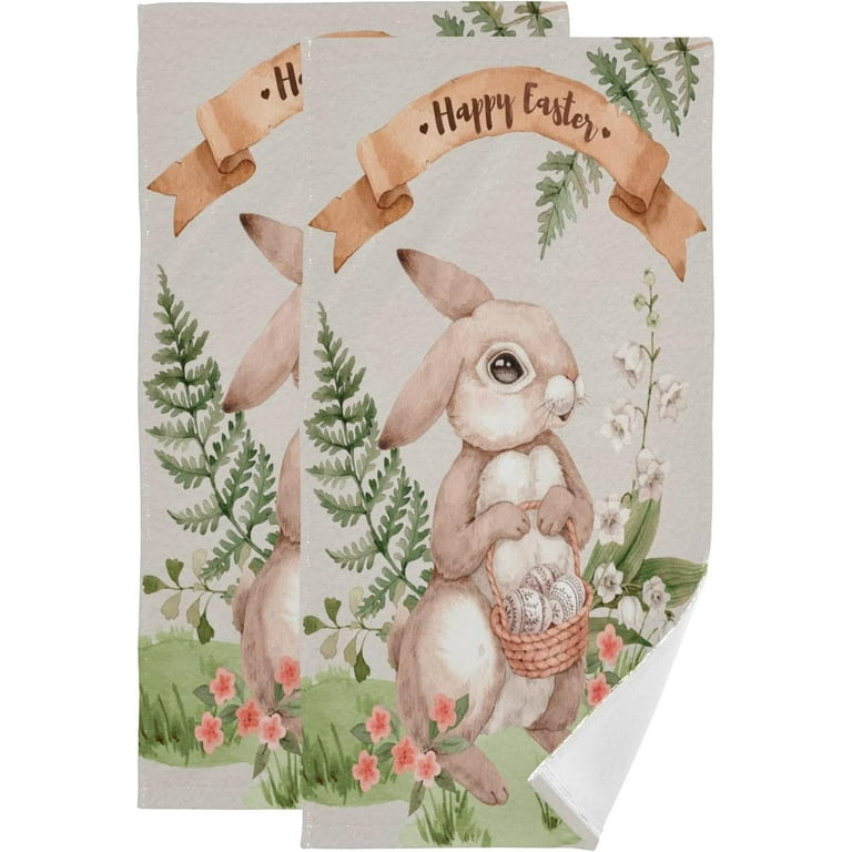 Easter Rabbit Retro Hand Towels for Bathroom Vintage Spring
