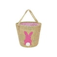thumbnail image 1 of Easter Rabbit Round Bucket Tote Bag, Linen Gift Bag with Rabbit Design, Spring Party Favor & Decorative Storage, 9.5x9 inch, 1 of 6