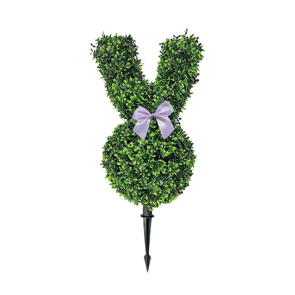 Easter Rabbit Shaped Topiary Trees, Artificial Boxwood, Swaying Ears and Brown Bow Tie, UV-Resistant, Indoor & Outdoor Decor, Pot Fake Easter Bunnies Plant for Home Front Porch Garden Decor