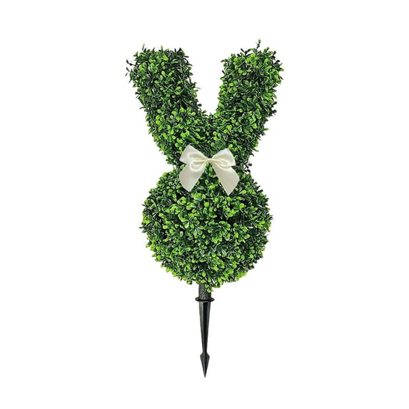 Easter Rabbit Shaped Topiary Trees, Artificial Boxwood, Swaying Ears and Brown Bow Tie, UV-Resistant, Indoor & Outdoor Decor, Pot Fake Easter Bunnies Plant for Home Front Porch Garden Decor