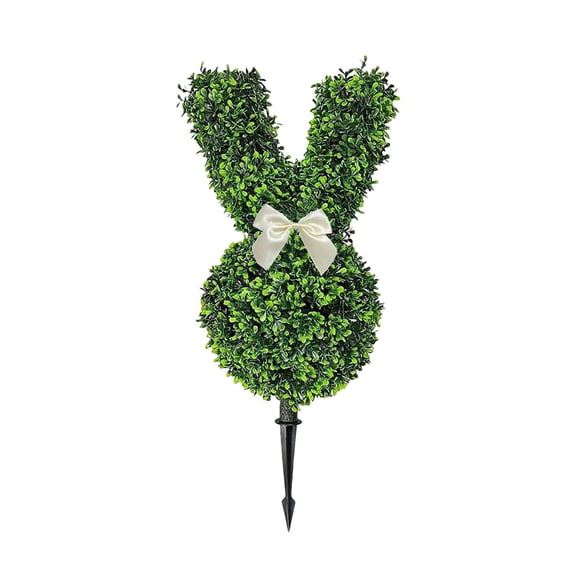 Easter Rabbit Shaped Topiary Trees, Artificial Boxwood, Swaying Ears and Brown Bow Tie, UV-Resistant, Indoor & Outdoor Decor, Pot Fake Easter Bunnies Plant for Home Front Porch Garden Decor