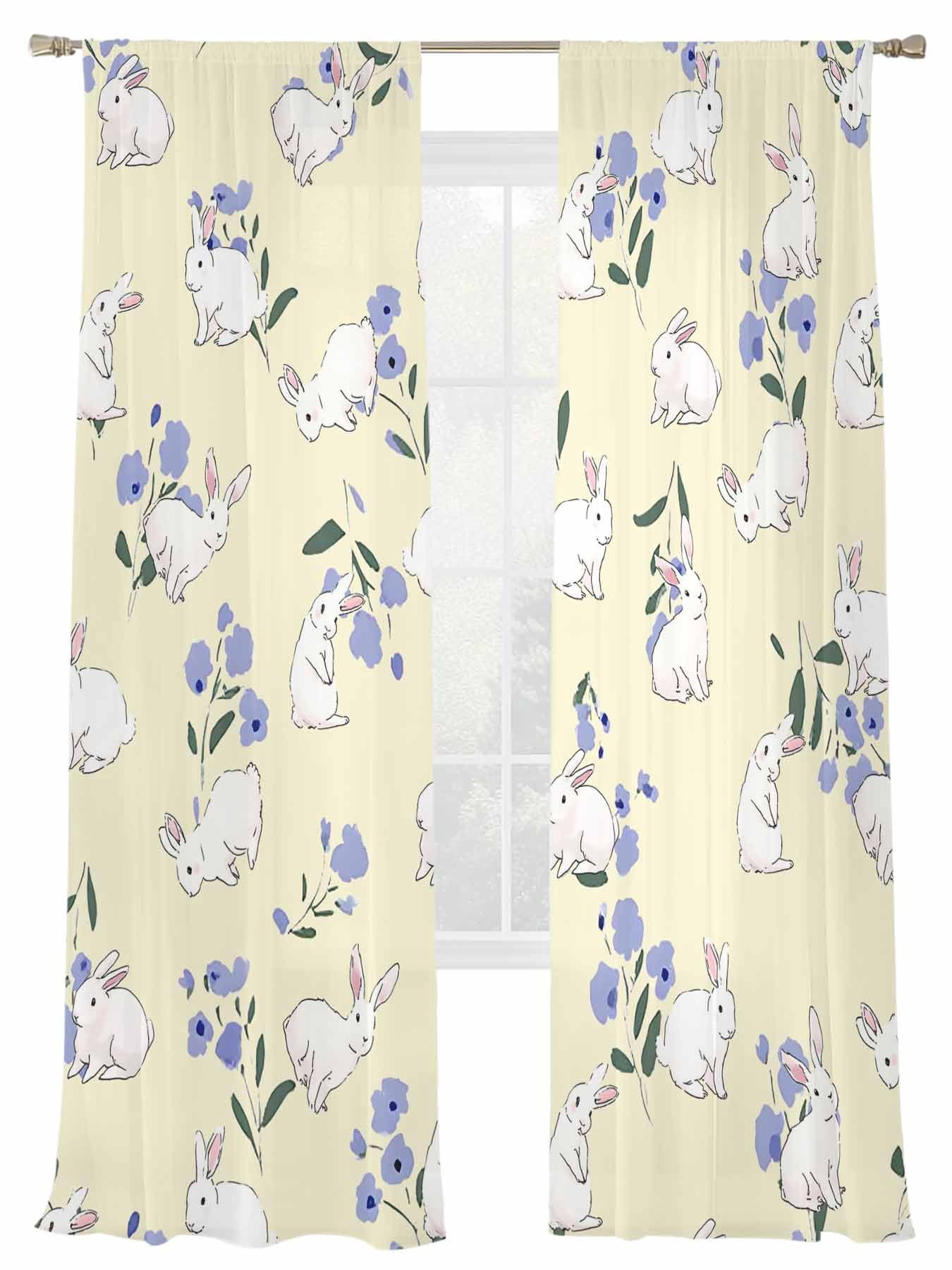 Easter Rabbit Sheer Curtains 2 Panels Set Cute White Bunny Purple ...