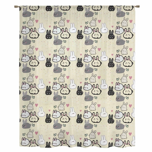 Easter Rabbit Sheer Curtains 45 Inches Long, Cartoon Cute Bunny Sketch on Yellow Light Filering Curtains, Breathable Simi Curtain Privacy Drapes for Kitchen Bathroom Small Window Treatment