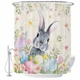 thumbnail image 1 of Easter Rabbit Shower Curtain, Waterproof Shower Curtains for Bathroom, Spring Colorful Eggs Wildflowers Leaves Washable Fabric Bathtub Curtain Set Bath Decor with 12 Hooks 72"x78", 1 of 8