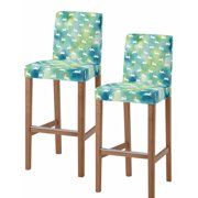 Easter Rabbit Silhouette Bar Stool Covers Set of 2, Spring Bunny Blue Green Ombre Stretch Washable Bar Chair Covers with Backs, Removable Pub Counter Height Chair Cover for Kitchen Dining Room Cafe
