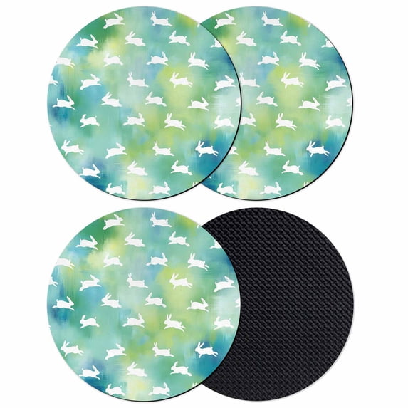 Easter Rabbit Silhouette Coasters Set of 4, Absorbent Coasters for Drinks, Spring Bunny Blue Green Ombre Coaster for Desk Coffee Table Protection, Home Decor House Warming Gifts 4"