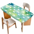 thumbnail image 1 of Easter Rabbit Silhouette Table Cloths for 5 Foot Rectangle Tables, Spring Bunny Blue Green Ombre Patio Waterproof Elastic Fitted Tablecloths, Washable Rectangular Table Cover for Camping, 1 of 8