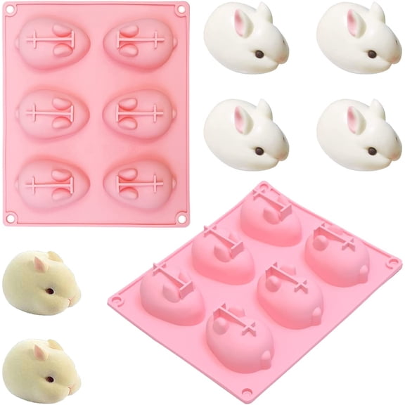 Easter Rabbit Silicone Chocolate Mold Set, 2-Piece 3D Bunny Shape For Hot Cocoa Bombs, Jello, Cake Decorating, Fondant, Candy, Mousse, Soap