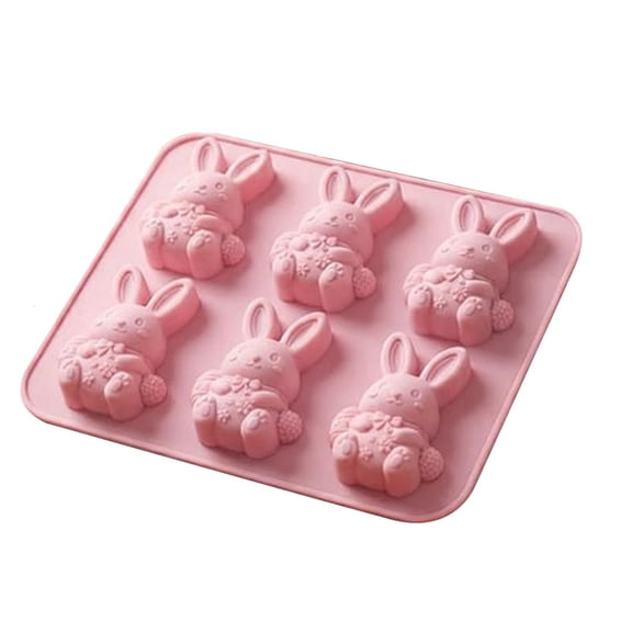 Easter Rabbit Silicone Mold, 3D Bunny Baking Tray for Cupcakes, Fondant, Chocolate & Candy Making, Reusable Easter Party & Birthday Dessert Craft Kit, 6-Cavity
