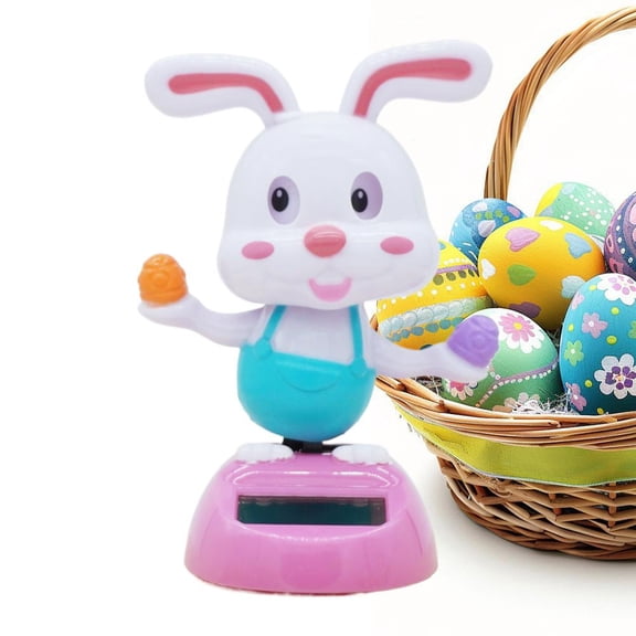 Solar Powered Dancing Bunny Toy - Cute Easter Rabbit Shaking Head Figure for Car Dashboard, Office Desk Decor