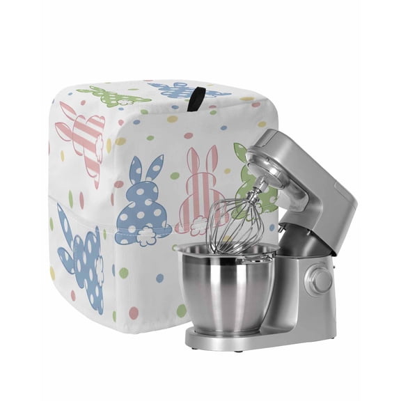 Easter Rabbit Stand Mixer Dust Cover with Storage Pocket & Handles, Pink Blue Green Bunny Spring Polka Dots Fits All Tilt Head & Bowl Lift Kitchen Appliance Cover Organizer Bag Accessories, 6-8 Quart