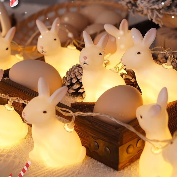 Easter Rabbit String Lights 3m 20LED Lovely Bunny Fairy Lights Battery Powered Warm White Cute Rabbit Night Light Hanging Animal Theme Decorative Light