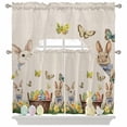 thumbnail image 1 of Easter Rabbit Swag Curtains Valance & Tier Set, Vintage Basket Colorful Egg Floral Linen Texture 3 Pcs Set Kitchen Swag Valances and Tiers 24 Inch Length Rod Pocket Curtain Drapes for Bedroom, 1 of 9