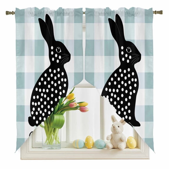 Easter Rabbit Swag Kitchen Curtain Valances, Bunny Welcome Rod Pocket Curtains Window Treatment Decor Valances for Bedroom Bathroom, 2 Panels 28 x 36 Inch