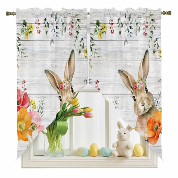 Easter Rabbit Swag Valance Curtains Spring Red Orange Pink Floral Leaf ...