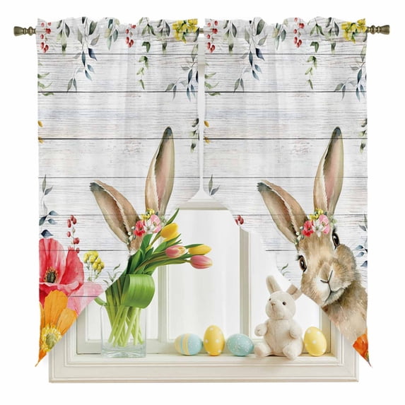 Easter Rabbit Swag Valance Curtains Watercolor Spring Red Orange ...
