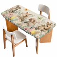 thumbnail image 1 of Easter Rabbit Table Cloths for 6 Foot Rectangle Tables, Farmhouse Spring Botanical Flowers Eggs Grid Patio Waterproof Elastic Fitted Tablecloths, Washable Rectangular Table Cover for Camping, 1 of 8
