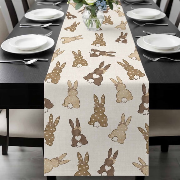 Easter Rabbit Table Runner 36 Inches Long, Brown Bunny Butt Polka Dots Spring Kitchen Coffee Dining Table Decoration for Home Party Birthday Wedding Home Decor 13x36 Inches