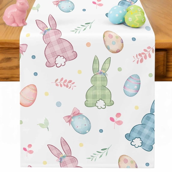 Easter Rabbit Table Runner 36 Inches Long for Kitchen Dining, Country Pastel Cartoon Cute Bunny Eggs Dresser Scarf Farmhouse, Dining Table Decorations for Wedding/Parties, 13 x 36 In