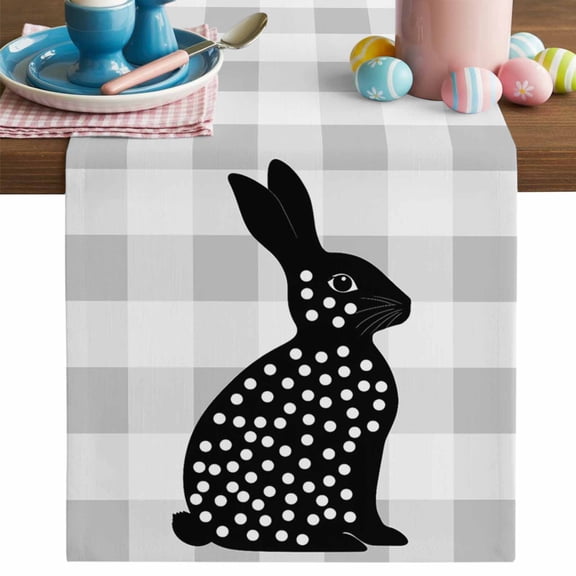 Easter Rabbit Table Runner, Bunny Welcome Cotton Linen Kitchen Table Decoration Washable Dining Tabletop Runners for Home Party Decor 13x36 Inches