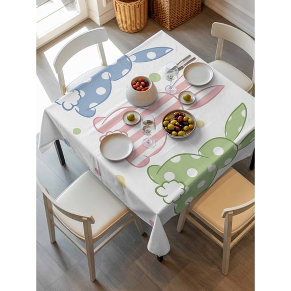 Easter Rabbit Tablecloth Square Table Cloth 60x60, Waterproof Tablecloth Outdoor Table Cloth, Pink Blue Green Bunny Spring Polka Dots Washable Table Cover for Kitchen Dinning Party