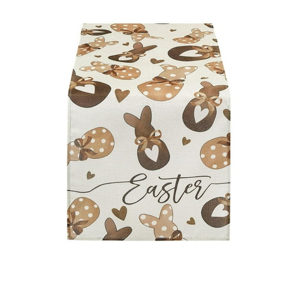 Easter Rabbit Themed Linen Tablecloth with Bow Print, Easter Restaurant Decoration in 4 Available Sizes