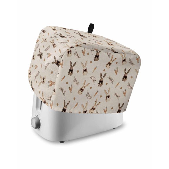 Easter Rabbit Toaster Cover 2 Slice, Spring Carrot Plant Bunny Polka Dot Dustproof Bread Machine Oven Cover with Storage Pockets, Fits Most Kitchen Toasters Protector