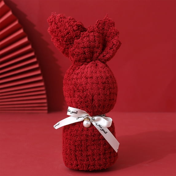 Easter Rabbit Towel, Plush Soft Absorbent Fast Drying Hand Towel, for Wedding Birthday Party Favors Decoration, 13.78x29.53in, Red with White Bow