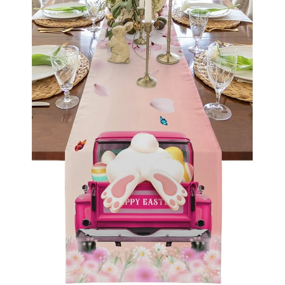 Easter Rabbit Truck Daisy Table Runner Country Decor Tableclothss for Dining Table Decoration Table Cover