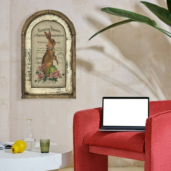 Easter Rabbit Wall Art Hanging Painting,Aesthetics Wall Decorations Gift,Farmhouse Rabbit Painting French Country Decor with Frame,Vintage Cute Animal Art Poster for Home Decor-12"*8"