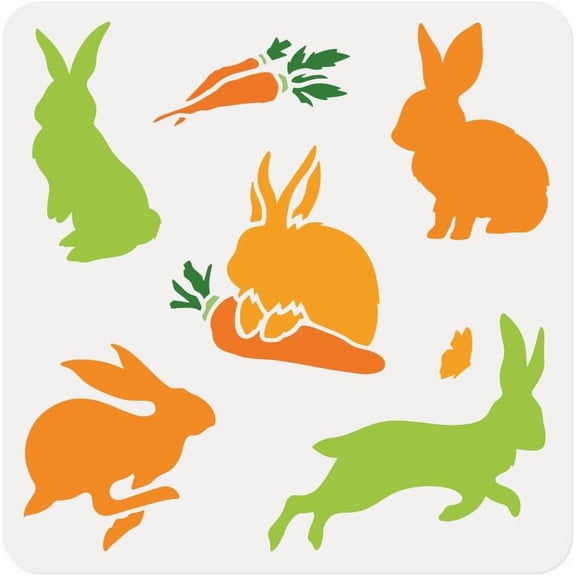 Easter Rabbit Wall Stencil for Painting 11.8 x 11.8 Inch Reusable Plastic Bunny Stencil for Wall Fabric Furniture Painting DIY Home Decor Craft Stencil