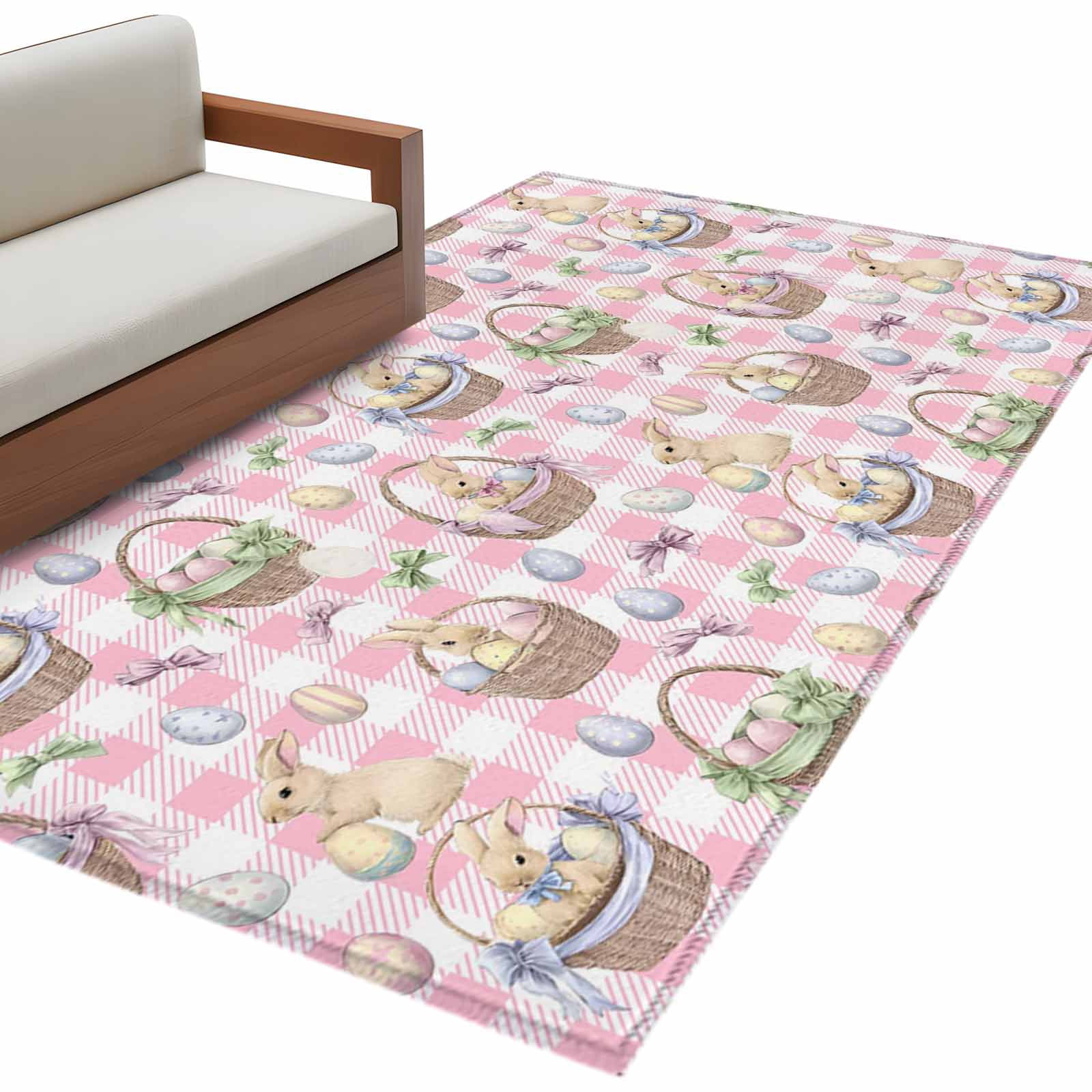Pink Easter Rug Easter Rabbit Washable Area Rug 2.7 x 5 ft Spring Colorful Eggs ...
