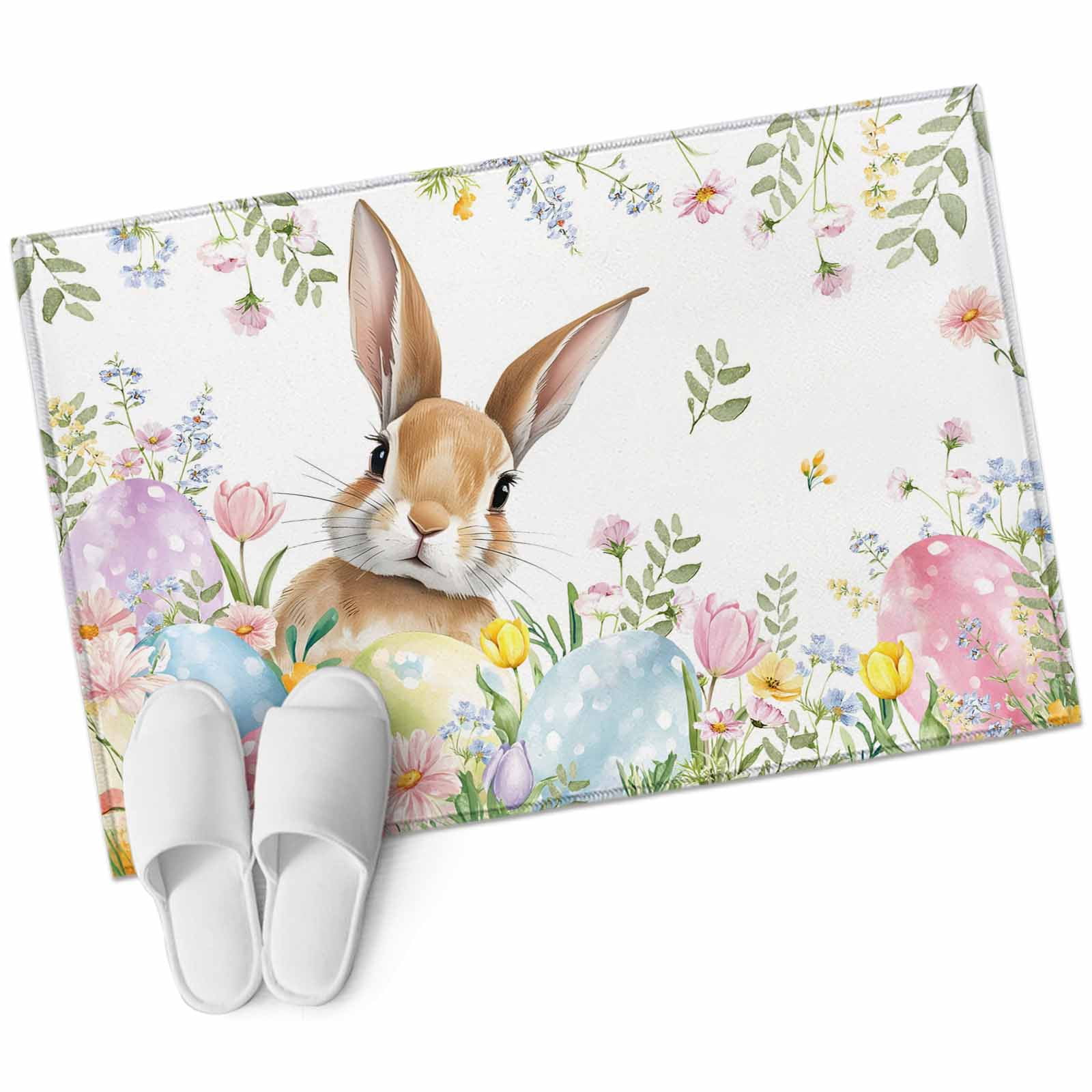 Easter Rabbit Washable Area Rug 2 x 3 ft Spring Floral Purple Blue Pink ...