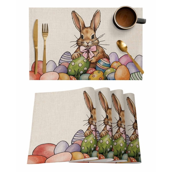 Easter Rabbit Watercolor Flower Kitchen Dining Table r Accessories 4/6pcs Placemat Heat Resistant Tableware Mat