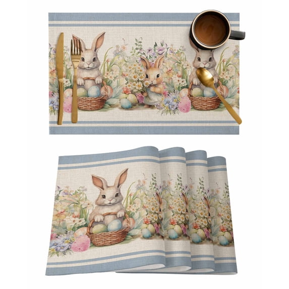 Easter Rabbit Watercolor Flower Kitchen Dining Table r Accessories 4/6pcs Placemat Heat Resistant Tableware Mat