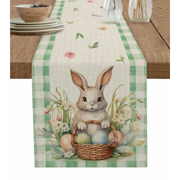 Easter Rabbit Watercolor Flower Table Runners for Dining Room Coffee Home Decoration Tablecloth Table Cover