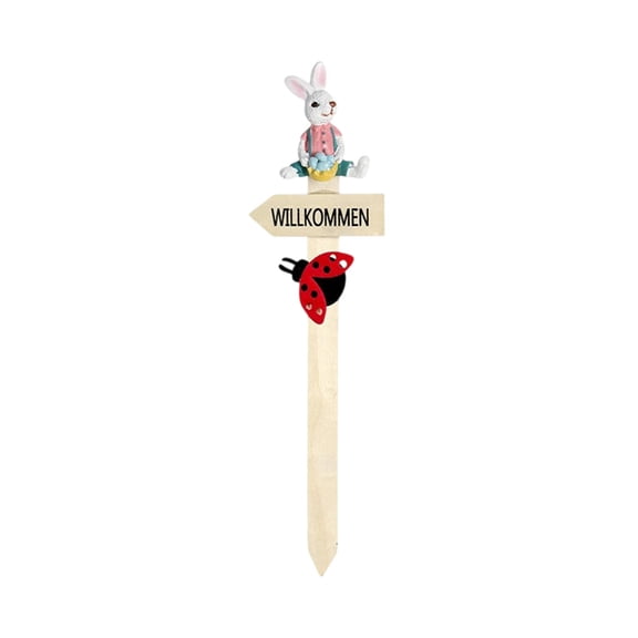 Easter Rabbit Welcome Sign with Stake, Vintage Wooden Bunny Welcome Arrow Sign, for Lawn Yard Sign Home Garden Decor