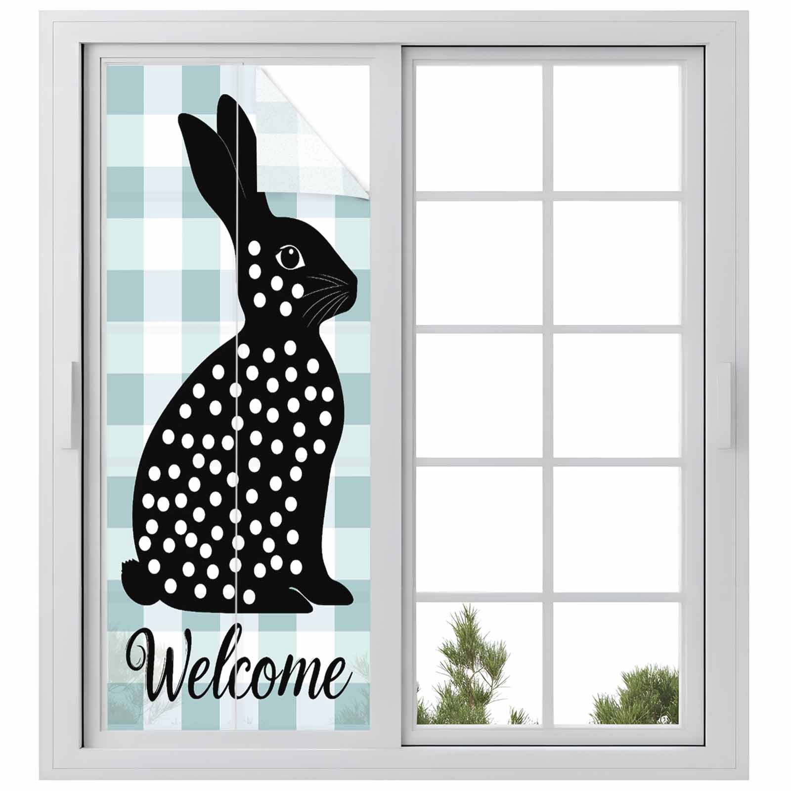 Easter Rabbit Window Privacy Film, Bunny Welcome Frosted Glass Window Clings Static Cling UV Heat Blocking Reusable Door Sticker for Bathroom 23.6 x 59 Inch