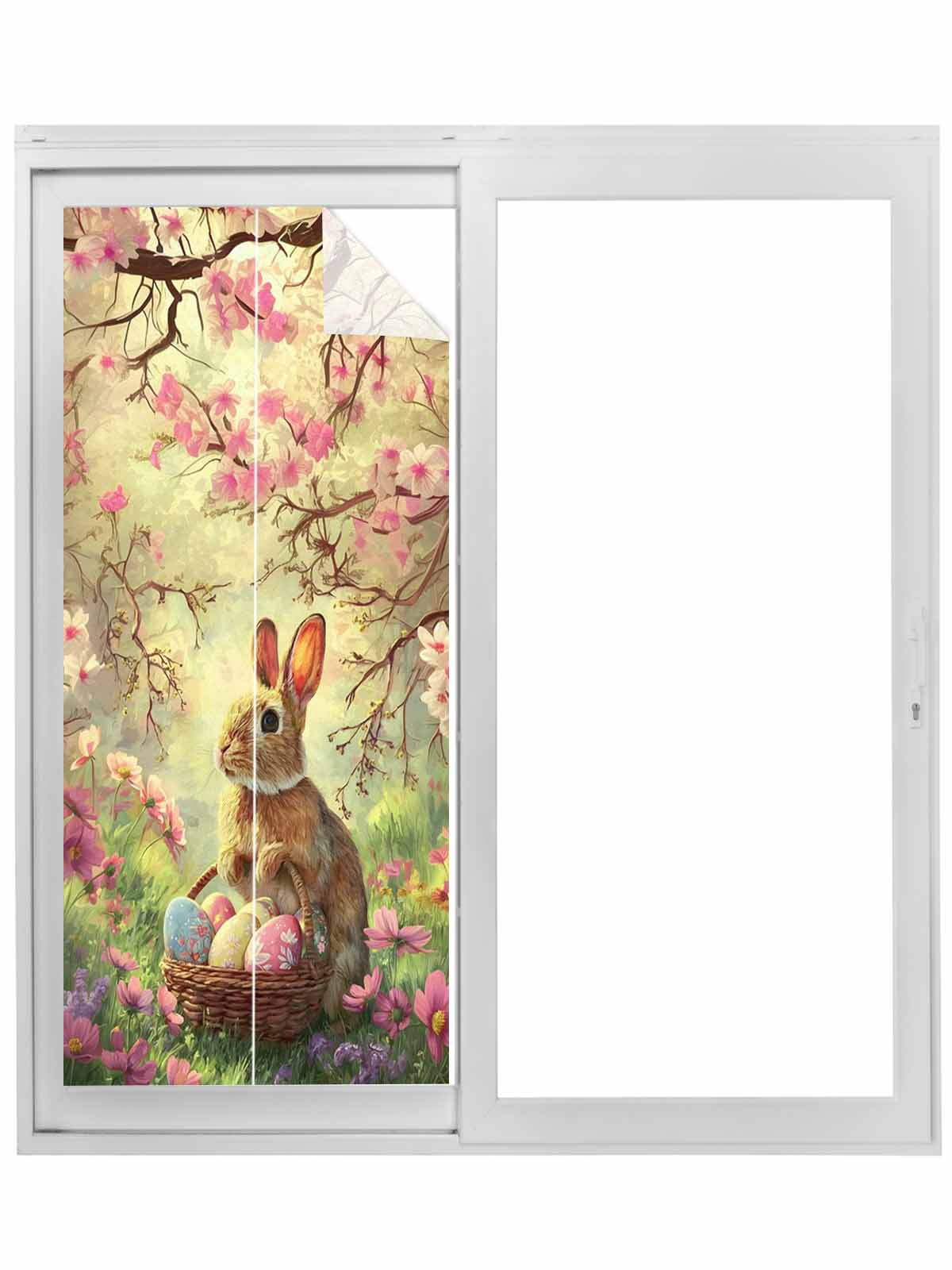 Easter Rabbit Window Privacy Film, Colorful Eggs Vintage Pink Floral ...