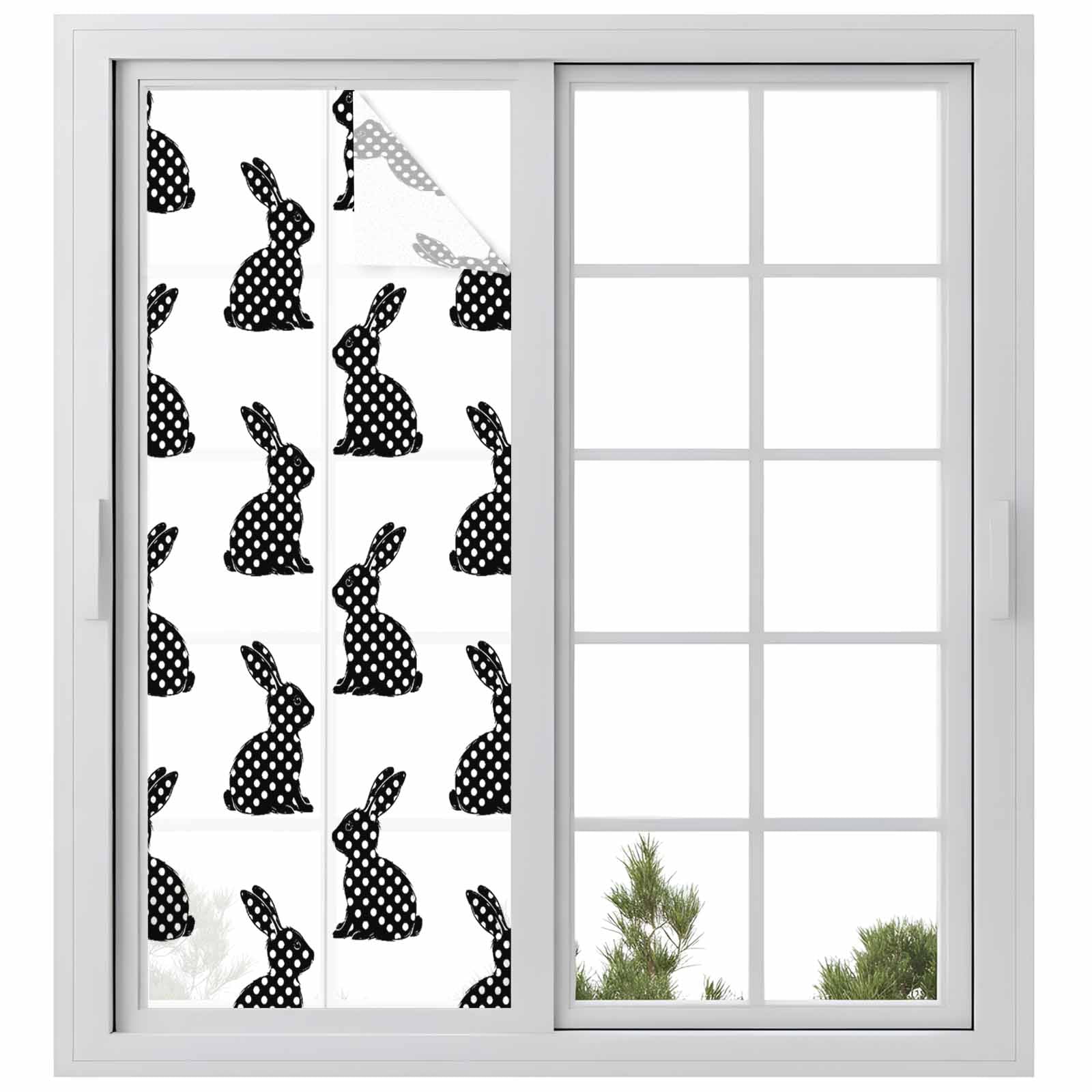Easter Rabbit Window Privacy Film, Polka Dots Bunny Frosted Glass Window Clings Static Cling UV Heat Blocking Reusable Door Sticker for Bathroom 23.6 x 59 Inch