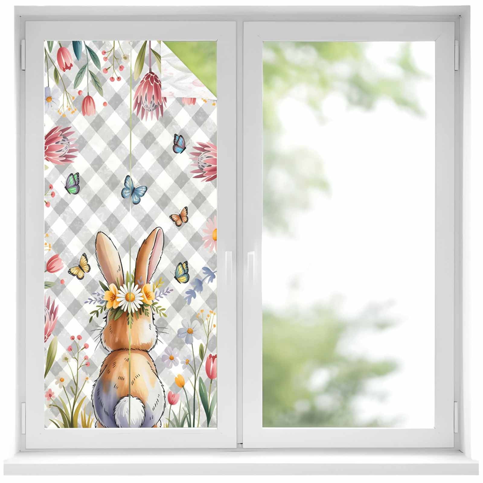 Spring Classroom Window Rabbit Easter Rabbit Window Privacy Film, Spring Bunny Colored Floral ...