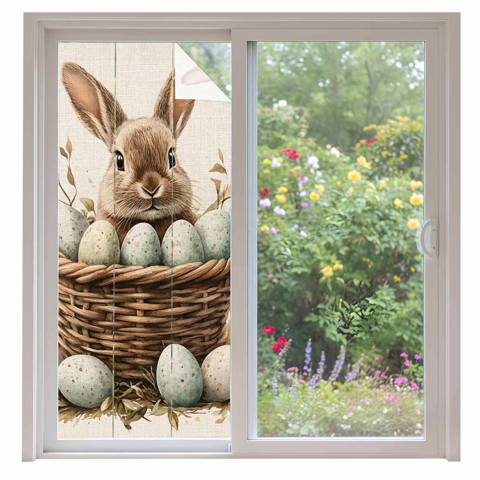 Easter Rabbit Window Privacy Film, Vintage Basket Green Egg Country ...