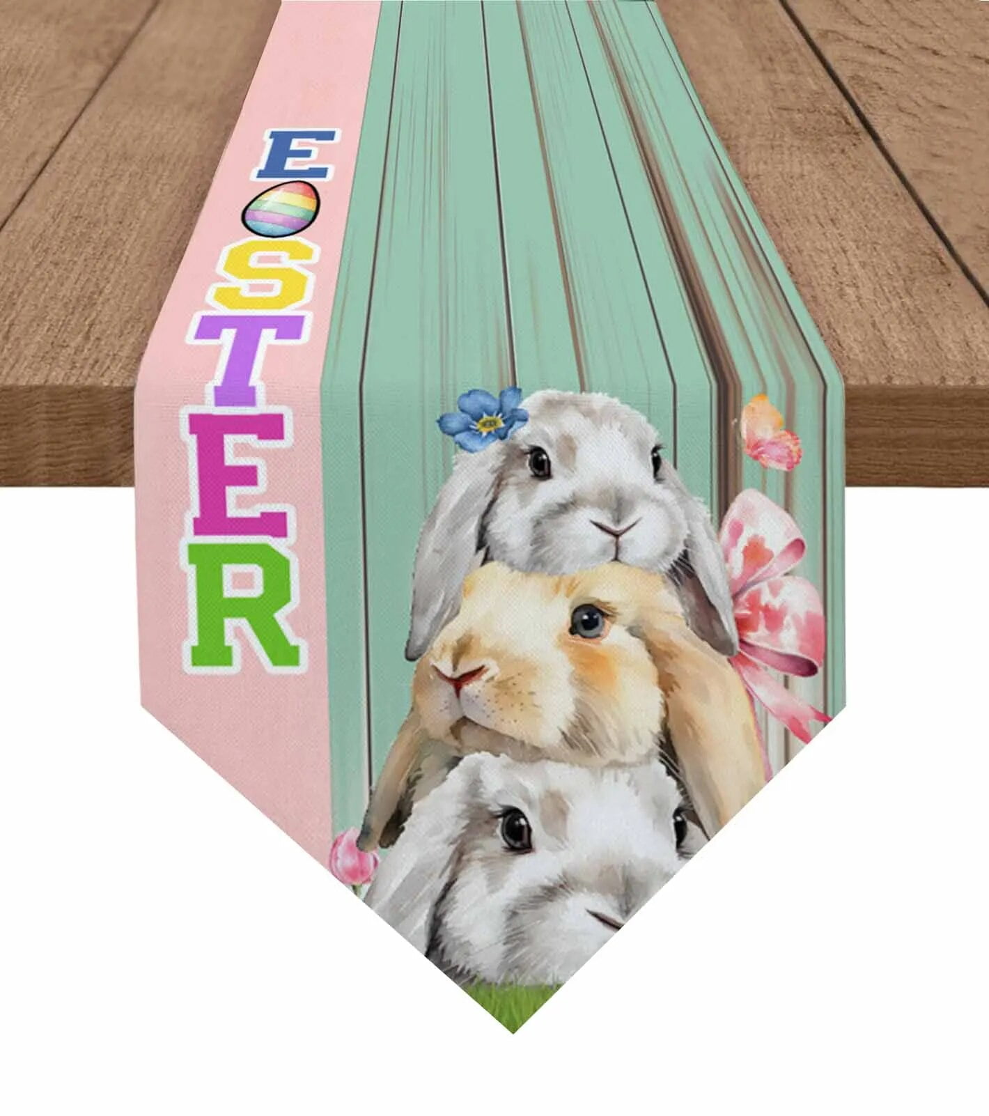 easter-rabbit-wood-grain-table-runner-wedding-party-dining-table-runner