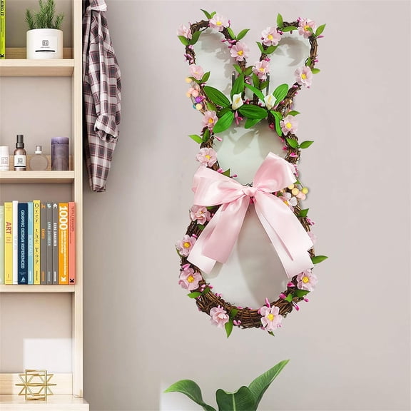 Easter Rabbit Wreath Creative Handmade Vine Circle Door Hanging Rattan Bunny Spring Decor Easter Decor Home Decoration Pendant